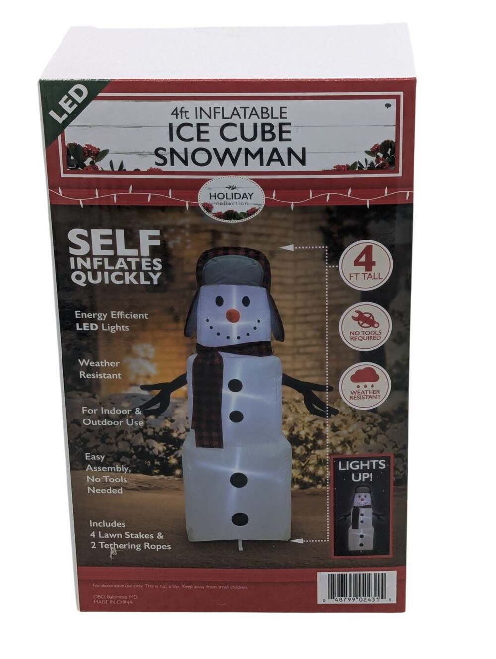 4-Foot Inflatable Ice Cube Snowman Christmas LED Light Up Outdoor/Indoor